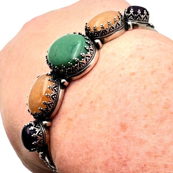 Carolyn Pollack Relios Womens Bracelet Sterling Silver Multi Gemstone Cuff - Picture 3 of 9